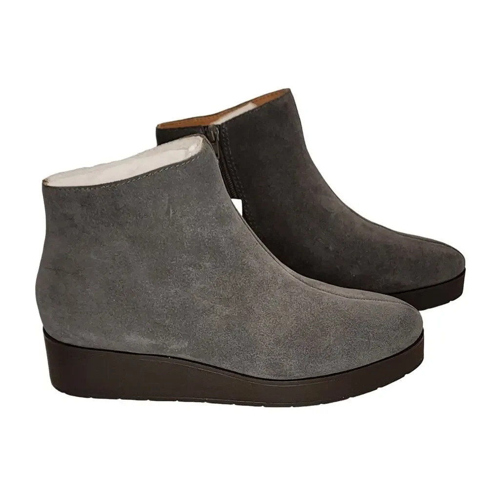 Lucky Brand Karmeya Storm Waterproof Suede Booties 10 Gray Wedge Ankle Boots NWT